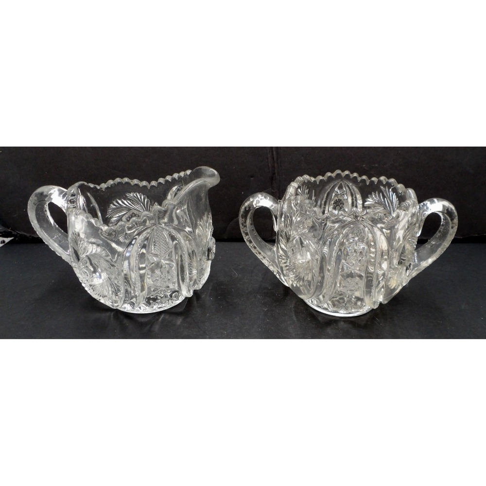 Sunburst Cream Sugar Bowl McKee Clear Glass Master Berry Star Cane Fence Smith